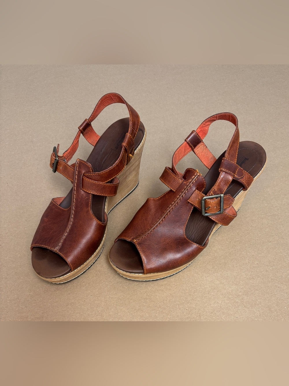 Timberland Brown Leather Open-Toe Wedge Sandals
